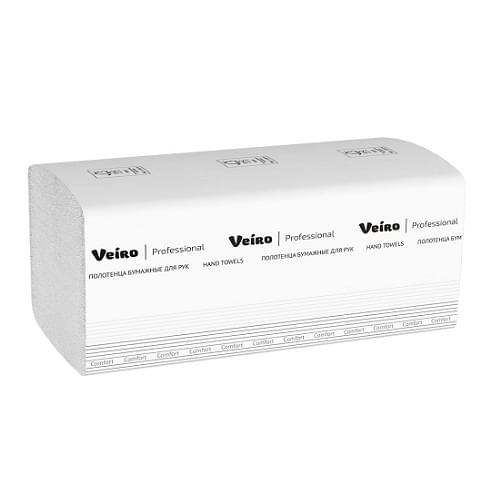 Полотенца для рук V-сложение Veiro Professional Lite, 1 слой, 240 листов (21*23) , цвет белый 