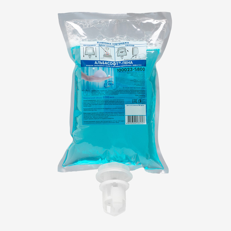 "Альбасофт-пена" жидкое пенящееся  мыло с антибактериальным эффектом, картридж 800 мл (S4)